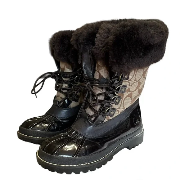 Coach Leonora Women’s Brown Winter Boots Furry Lining - Picture 9 of 14